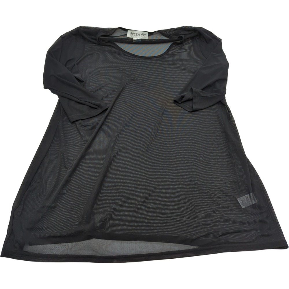 Fresh FX Black Sheer Mesh Tunic Top 1X Scoop Neck 3/4 Sleeve Layering Piece